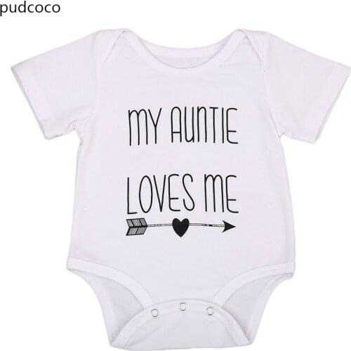 My Auntie Loves Me Baby Boy Girls Romper Clothes White Cotton Short Sleeve Jumpsuit Rompers Letters Print Infant Outfits