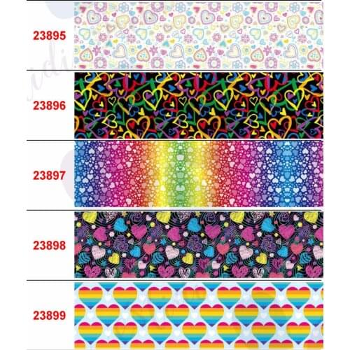 16mm-75mm Heart Printed Grosgrain/Foe Ribbon Gradient Color DIY Festival Party Hair Bowknots Happy Valentines Day 50yards/roll