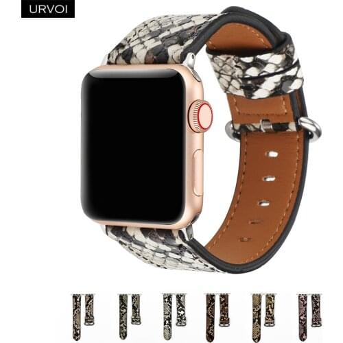 URVOI Leather band for Apple Watch series 6 SE 5 4 321 printing strap for iWatch PU leather microfiber with python modern design