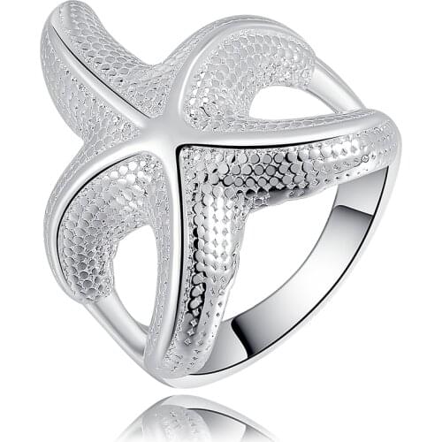 Beautiful Large Starfish Silver color Ring Fashion Jewelry Charm Wedding women , nice fashion Cute gift Free shipping R538