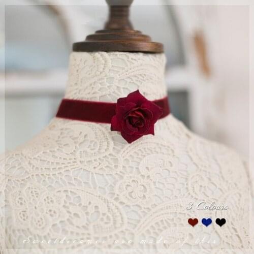Little Princes Rose Handmade Vintage Velvet Rose Choker Necklace/Ear Clip Lolita Accessory Sweet DIY 3 Colors