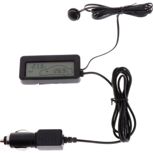 Mini Digital Car LCD Display Indoor Outdoor Thermometer 12V Vehicles 1.5m Cable Sensor
