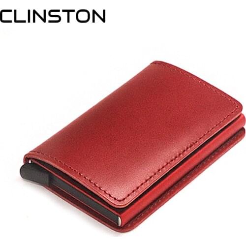 Brand Fashion Mini 100% Genuine Leather Card Holder Women Aluminum Metal Slim Credit Cardholder Multifunction Mini Couple Wallet