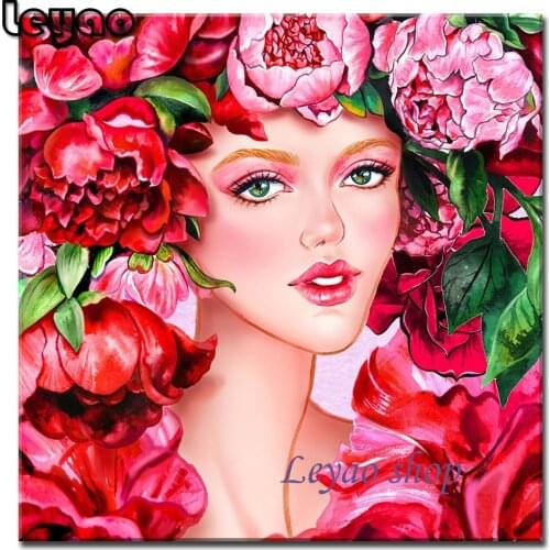 Diamond Painting Full Square Peony Girl Girl Diamond Embroidery Cross Stitch Flower Diamond Mosaic Sets Picture Of Rhinestones