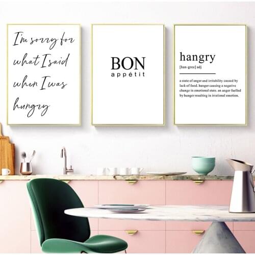 Kitchen Dining Room Wall Art Prints Decorative Pictures Nordic Black and White Posters Hangry Quotes Wall Art Canvas Paintings