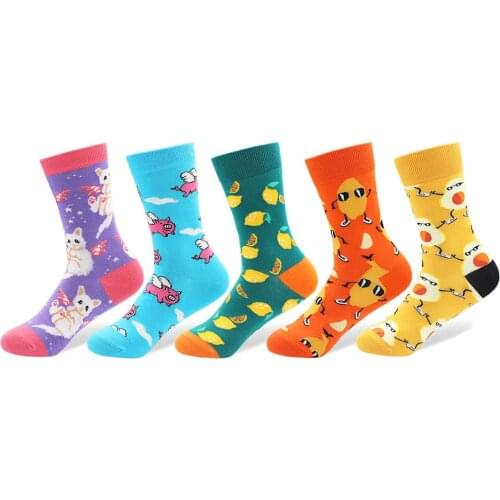 5 Pairs/lot Womens Combed Cotton Socks Colorful Funny Happy Socks Novelty Spring Autumn Casual Skatebaord Crazy Socks for Girl