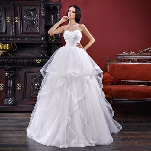 New Listing Bridal Gowns Vestido Casamento O-neck Backless None Train Beading Appliques A-line Wedding Dress Plus Size