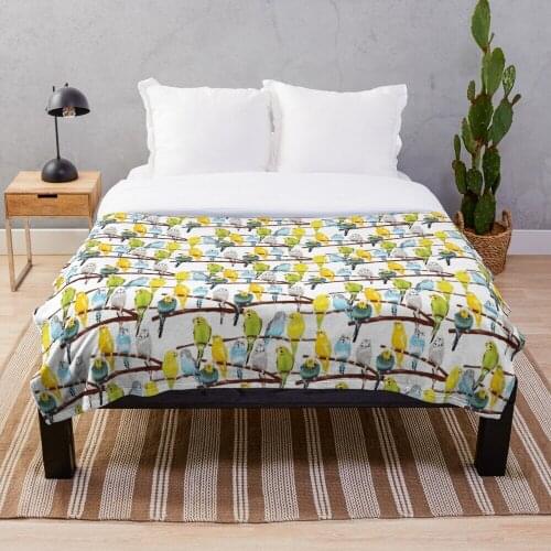 Budgie pattern aquarell blanket bed linen Sherpa Fleece discards blankets bed sofa cover child adult gift bed blanket