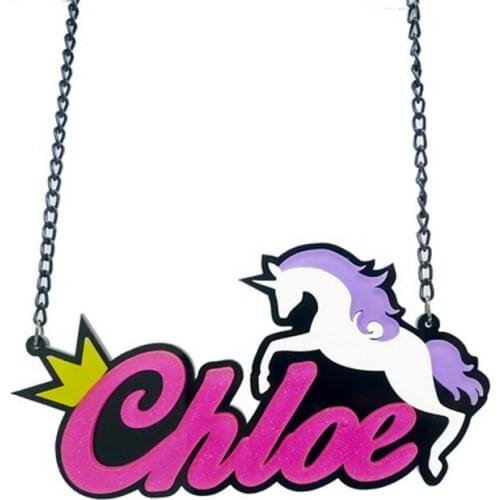 Unicorn with Your Own Name Custom Necklace Horse& Animals Chain Necklace for Women/Men