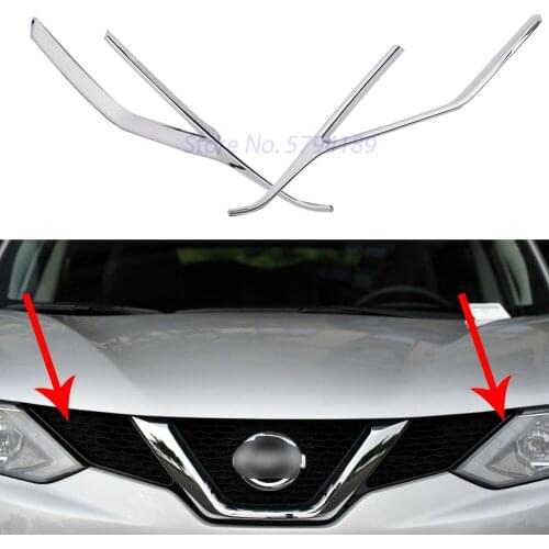 For Nissan Qashqai J11 Dualis 2016 Car Front Mesh Grille Decorative Cover Trim Head Light Lamp Strips ABS Chrome Accessories