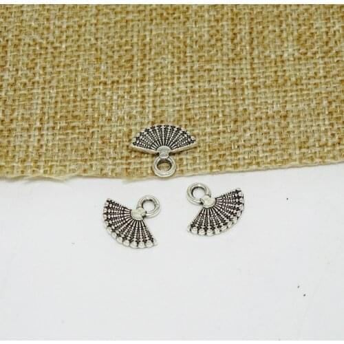 DIY Metal Alloy Jewelry Charms Antique Silver Fan pendants suit for Bracelets Earring drops 14x12mm, 100pcs/lot
