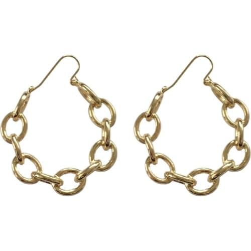 Simple temperament hollow oval link metal earrings for woman