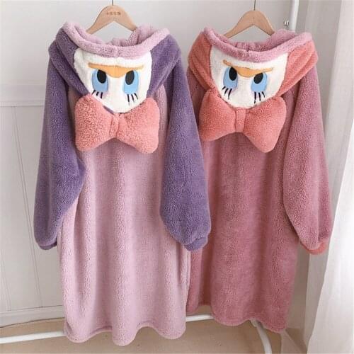 Plus Size Pajamas Homeweafemale Winte Winter Autumn And Winter Thickened Flannel Loose R Cartoon Cute Duck Warm Nightgown Wome