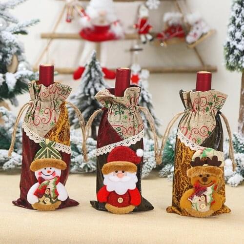 Christmas Decorations for Home Santa Claus Snowman Wine Bottle Dust Cover New Year 2022 Dinner Table Decor Noel 2021 Xmas Gift