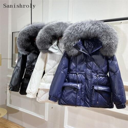 Sanishroly Warm Thicken Winter Coat Women White Duck Down Jacket Parka Female Big Fur Collar Hooded Outerwears Plus Size SE1019