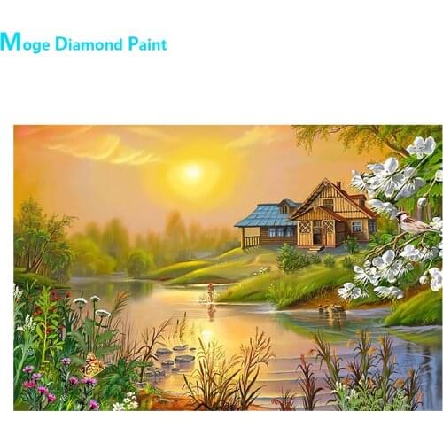 Countryside Trees by the Lake Diamond Painting Scenic Round Full Drill Nouveaute DIY Mosaic Embroidery 5D Cross Stitch Gifts