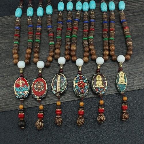 2021 New Vintage Nepal Long Buddha necklace Wood Beaded Pendant & Necklaces for Women Ethnic Bohemian Lucky India Jewelry