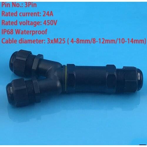 External Sleeve Coupler IP68 Waterproof 3Pin Y Junction Box Outdoor Electrical Cable Connector with High Quality