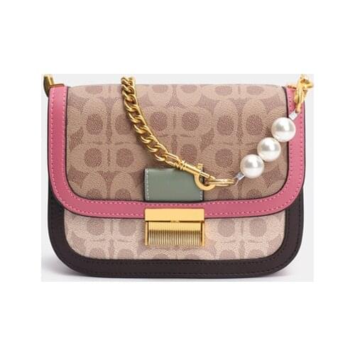 Top Quality Luxury Brand 2021 New Leather Retro Hit Color Printing Pearl Chain Bag Shoulder Messenger Small Square Bag Sac Luxe