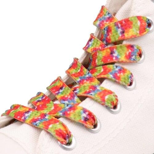Weiou Fashion Geometric Style Shoelaces 0.8 Cm Flat Colorful Polyester Shoestrings Women Canvas Boot Laces Support Custom Length