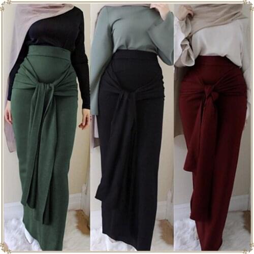Fashion Women Belt Skirt Overalls Dress Muslim Bottoms Long Bandage Pencil Skirt Ramadan Party Worship Service Islamic Clothing