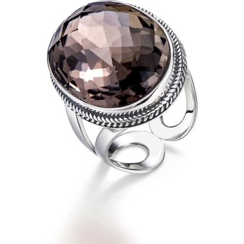 2019 New Women Lady Elegant Brown Smoky Quartz Crystal Ring Hollow Wedding Engagement Rings Jewelry