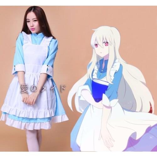 Women Girl Japan Anime Kagerou Project KOZAKURA MARI Lolita Dress Cosplay Maid Apron Dress Outfit M L XL