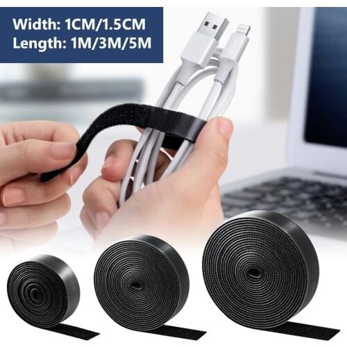 1/3/5m Black Reusable Fishing Rod Tie Holder Strap Wire Stick Bundle Ties Fastener Tape Cable Organizers 1cm 41.5cm Width