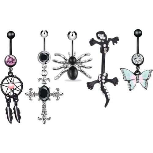 1PC 2020 Black Dream Catcher Piercing Navel Animal Mix Style Animal Dangling Navel Belly Bar Button Rings Body Piercing Jewelry
