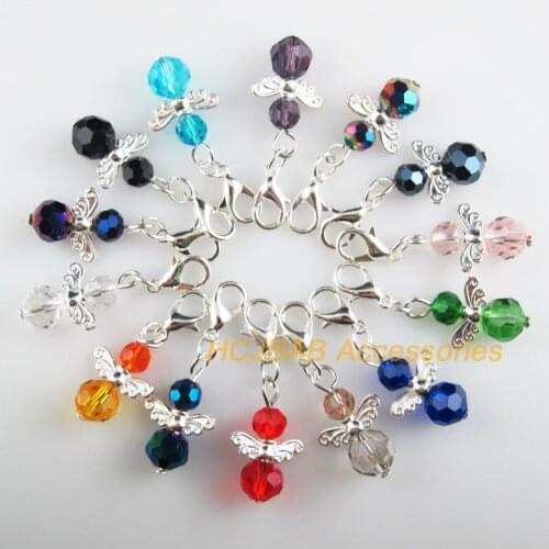 15 New Angel 14x22mm Charms Mixed Ball Crystal Silver Plated Star Retro With Lobster Claw Clasps