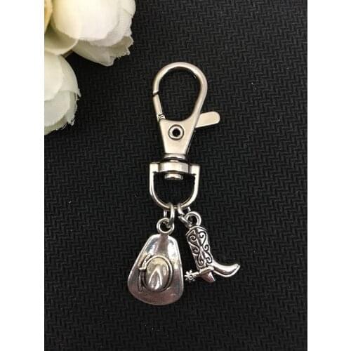 2018/fashion hot models high quality antique silver cowboy boots and cowboy hats keychains for men and womens waist