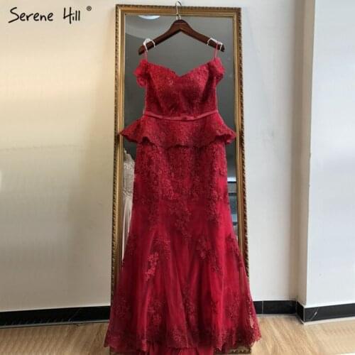 2020 Sleeveless Fake Two Pieces Long Evening Gowns Wine Red Mermaid Crystal Sexy Evening Dresses Serene Hill BLA70315