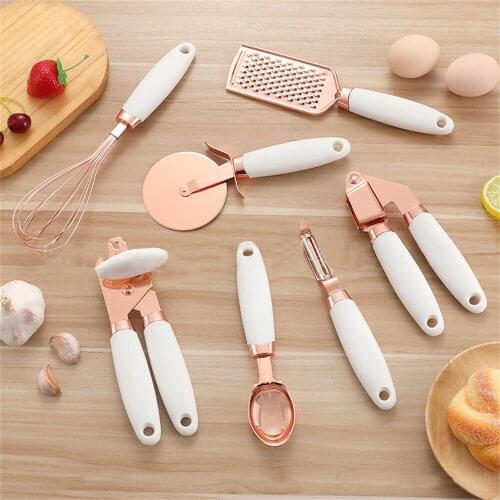 7Pcs Multi-Function Kitchen Gadget Set Garlic Press Pizza Cutter Ice Cream Spoon Can Opener Cooking Kitchenware Set