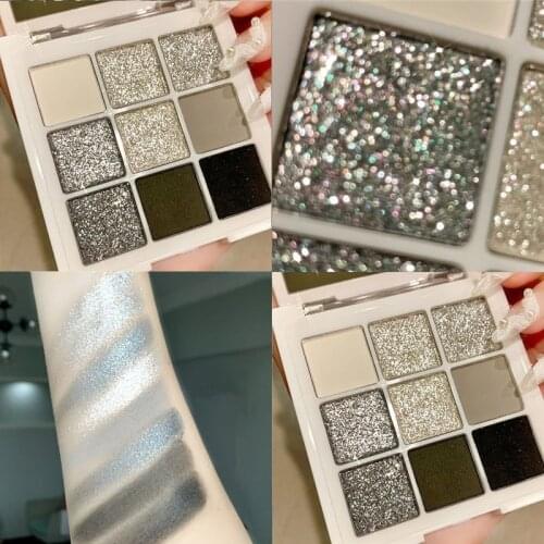9 Colors Cool Toned Eyeshadow Palette Black Smokey Palette Matte Glitter Eyeshadow Palette Smoky Eye Shadow Eye Pigments Palette