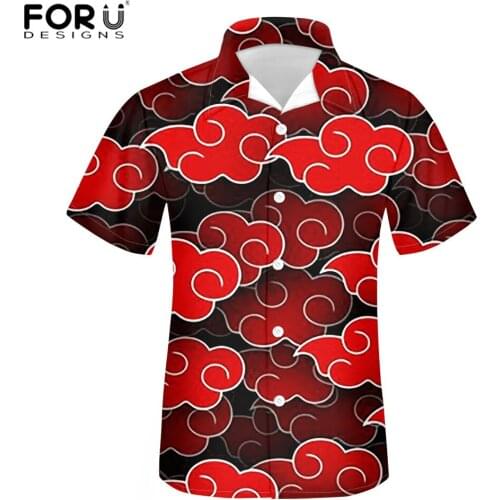 FORUDESIGNS Akatsuki Anime Print Mens Loose High Quality Button Down Short Sleeved Streetwears Boys Casual Quick Dry Blouse