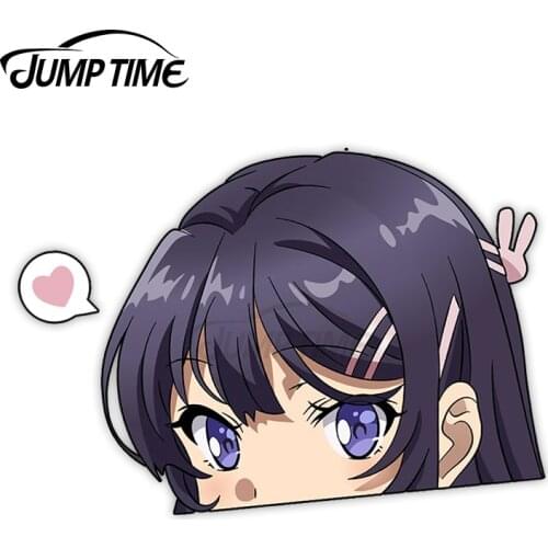 JumpTime 13 x 8.8cm Mai Sakurajima Bunny Girl Senpai Anime Peeker Car Stickers Decals Waterproof Creative Scratch-proof Window