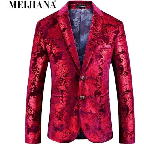 Suit Fit Printing MEIJIANA Blazer Blazer 5X Floral Formal Party For Jacket Red Plus Male Button Fasion Single Size Slim Casual