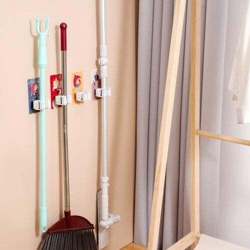 Mop Brush Holder Rack Wall Mount Storage Hook Nail-free Mop Rack Multifunctional Storage Mop Broom Hook TS2