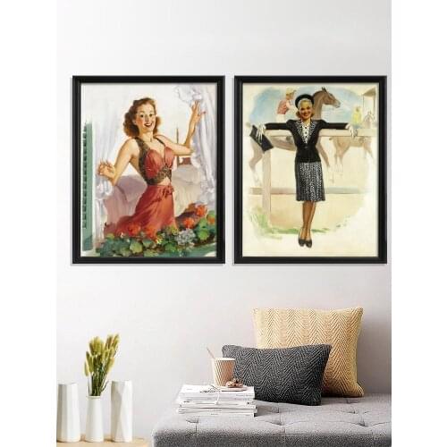 Elvgren Pin Up Friend Making Dog at Out Friends Miss Placed Miss Stepping Portrait Poster Room Home Prints Art Silk Decor Gift