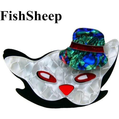 FishSheep Lovely Cat Brooches And Pins For Women Cute Pet Animal Cat With Hat Brooch And Pins Ladies Collar Pins Corsage Jewelry