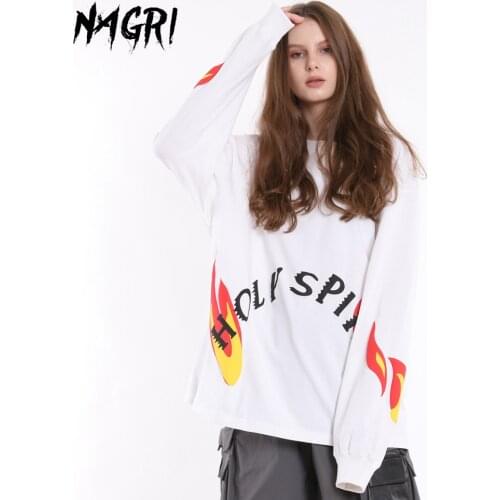 Kanye Mens T-Shirts Long Sleeve Harajuku Flame Letter Printed Couple Loose T Shirt Hip Hop Streetwear Boys Tee Shirts Tops