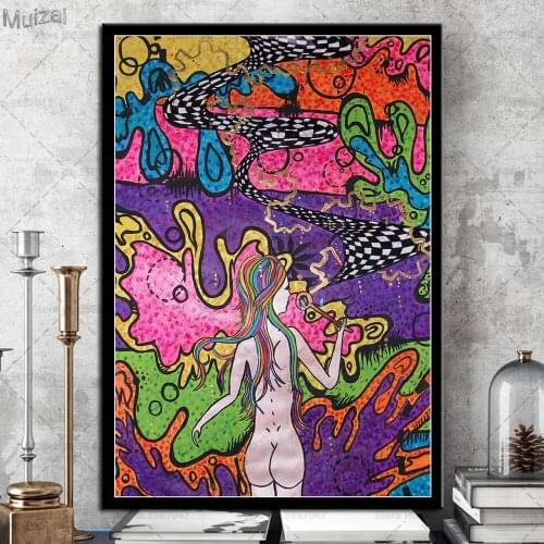 Art Poster Psychedelic Trippy Abstract Acid Lsd Acrylic Canvas Painting Retro Wall Pictures Prints for Living Room Home Decor