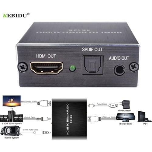 Kebidu HDMI-compatible Audio Extractor HDMI-com' to HDMI-com' Optical TOSLINK SPDIF + 3.5mm Converter Audio Splitter Adapter