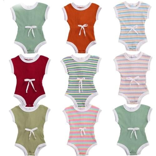 Citgeett Summer 0-24M Newborn Baby Girls Boys Sleeveless Rainbow Striped Print Jumpsuits Outfits