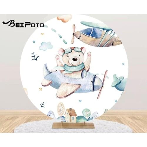 Round Photography Background Circle Backdrop Aircraft Baby Sky Teddy bear Photo Studio Birthday Party Banner Table Cover Y720