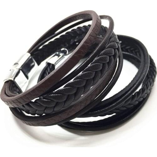 Multilayer Black Braid Brown Handmade Men Leather Bracelets Women Vintage Cuff Bangle Male Homme Jewelry Accessories