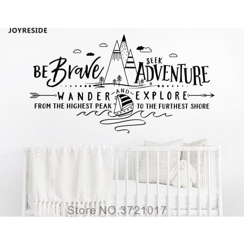 JOYRESIDE QuoteBe Brave Seek Adventure Wander And Exp Wall Decal Vinyl Nursery Decor For Adventure Kids Mountains Mural XY188