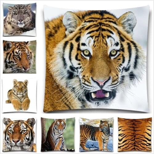 Tiger Printed Square Cushion Cover Bed Pillow cases Cotton Polyester Throw Pillow Covers Decorations 5 size