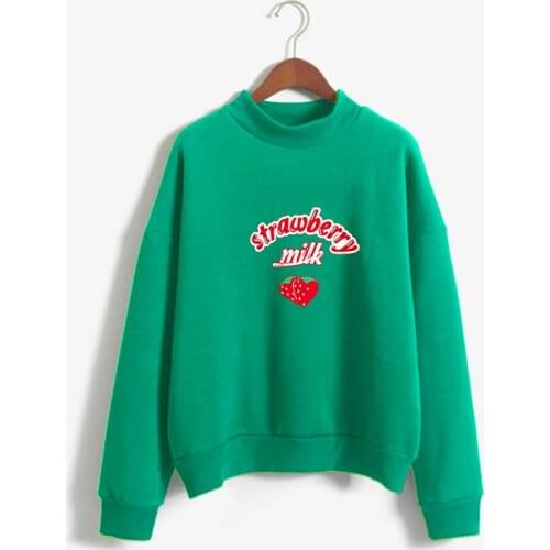 New Fashion Strawberry Milk Kawaii Harajuku Pattern Printed Pastel Colors Sweatshirt Kawaii Printed Hoodie Pink Hoodie Ladies