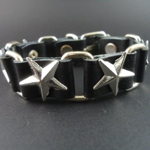 New arrival fashion vintage Five-pointed star charm genuine leather bracelet bangle for women men jewelry aliexpresss wholesale